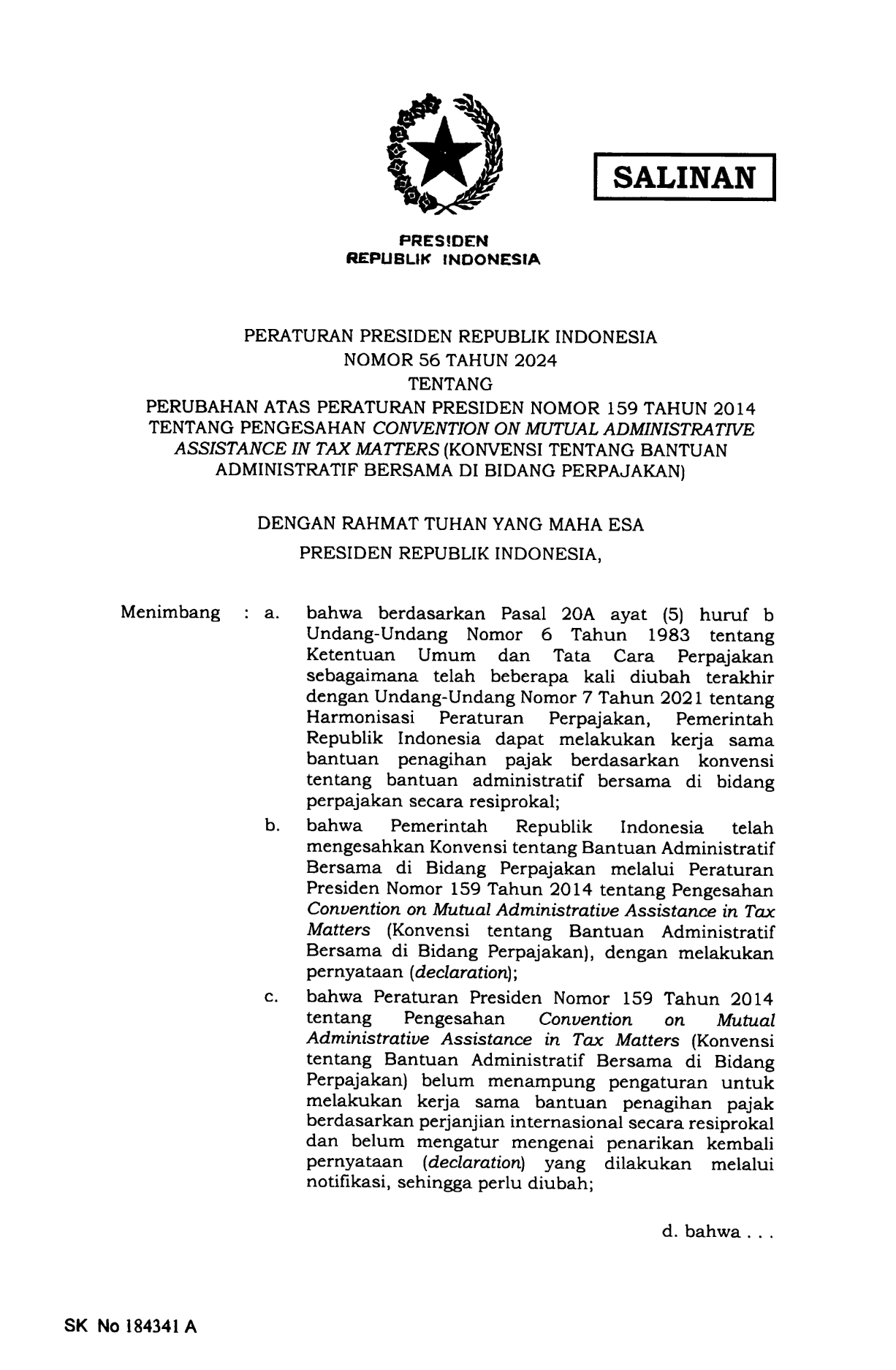 Peraturan Presiden Nomor 56 Tahun 2024