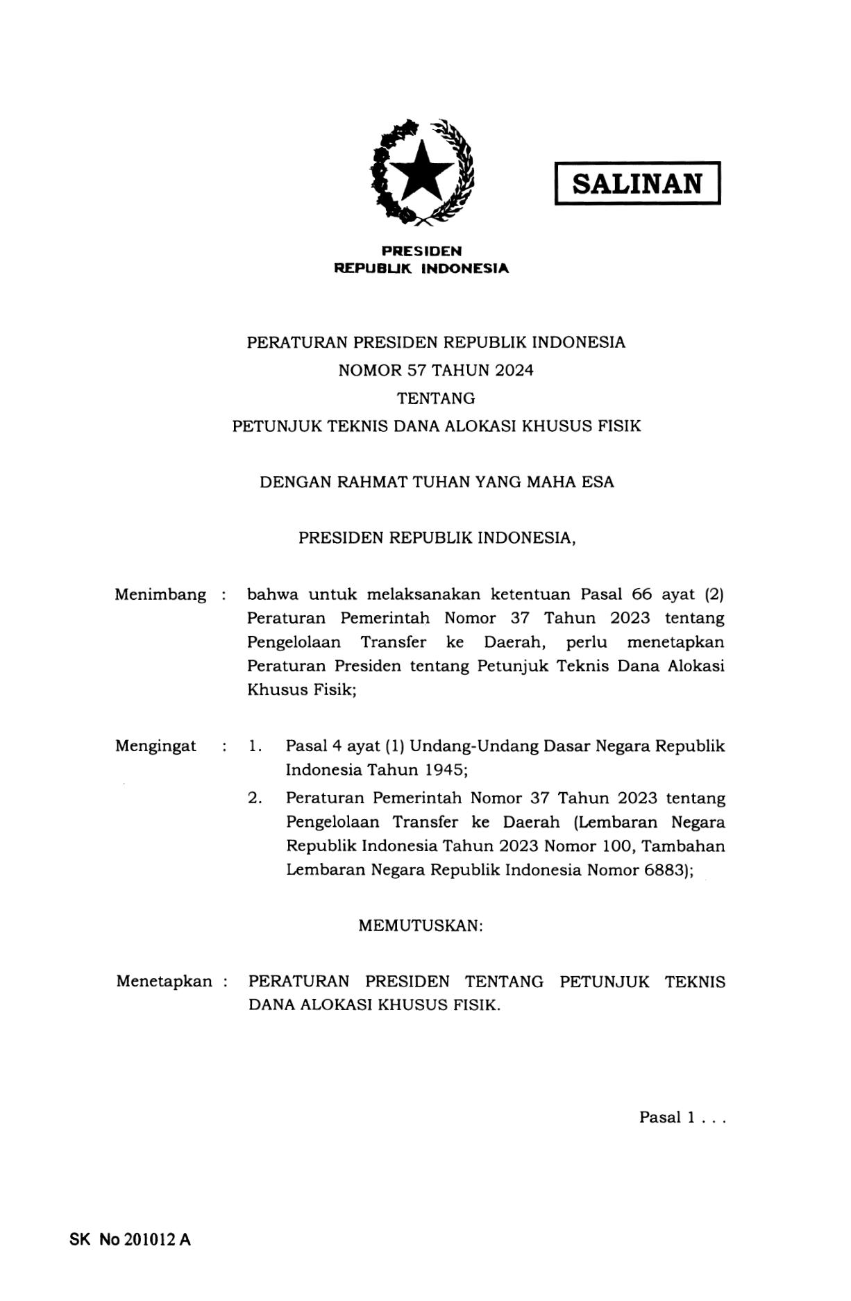 Peraturan Presiden Nomor 57 Tahun 2024