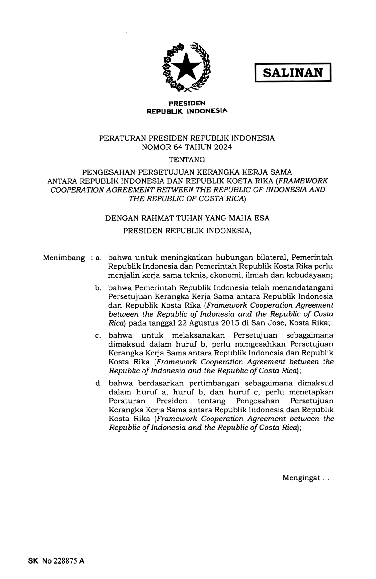 Peraturan Presiden Nomor 64 Tahun 2024