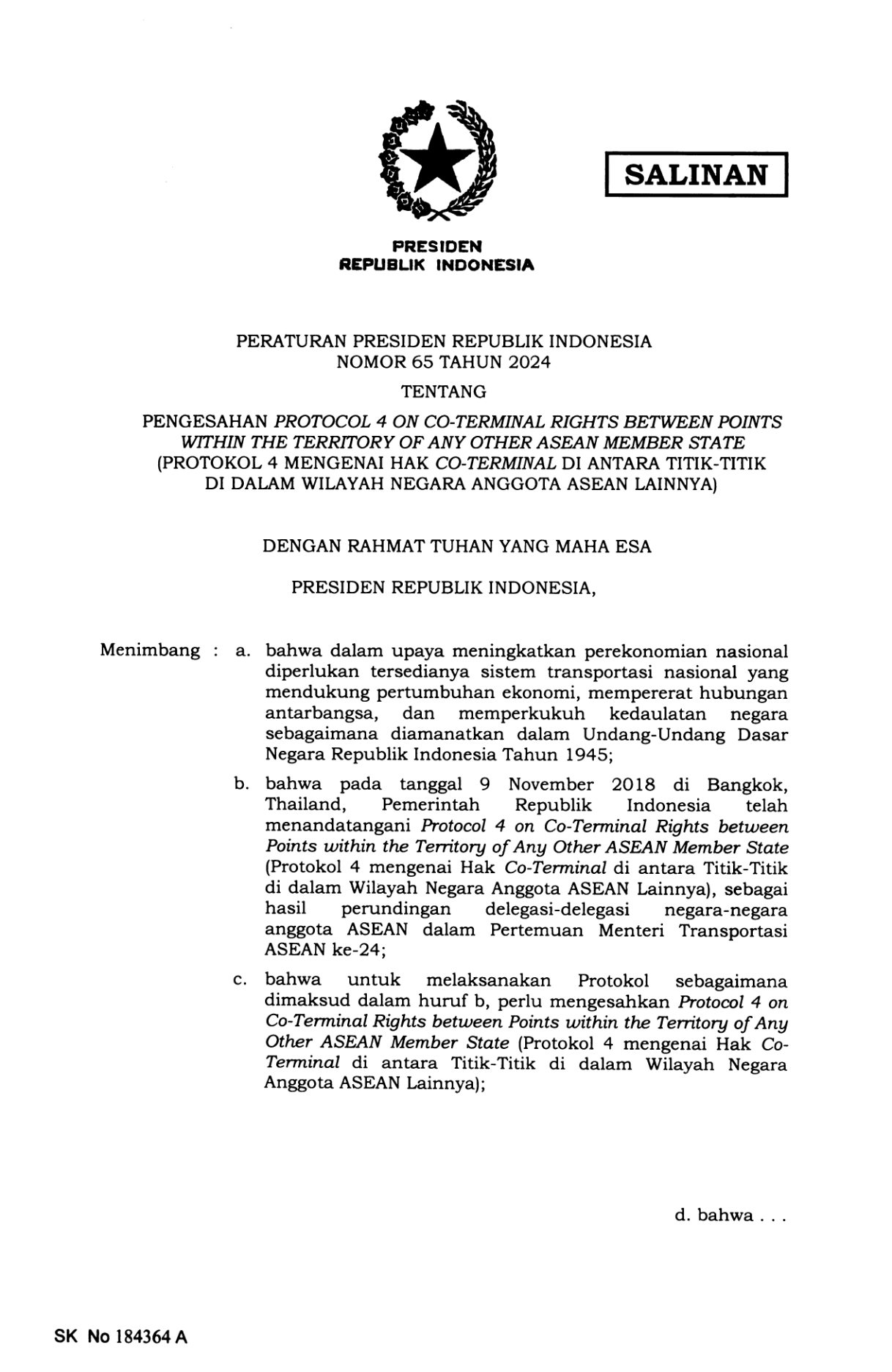 Peraturan Presiden Nomor 65 Tahun 2024