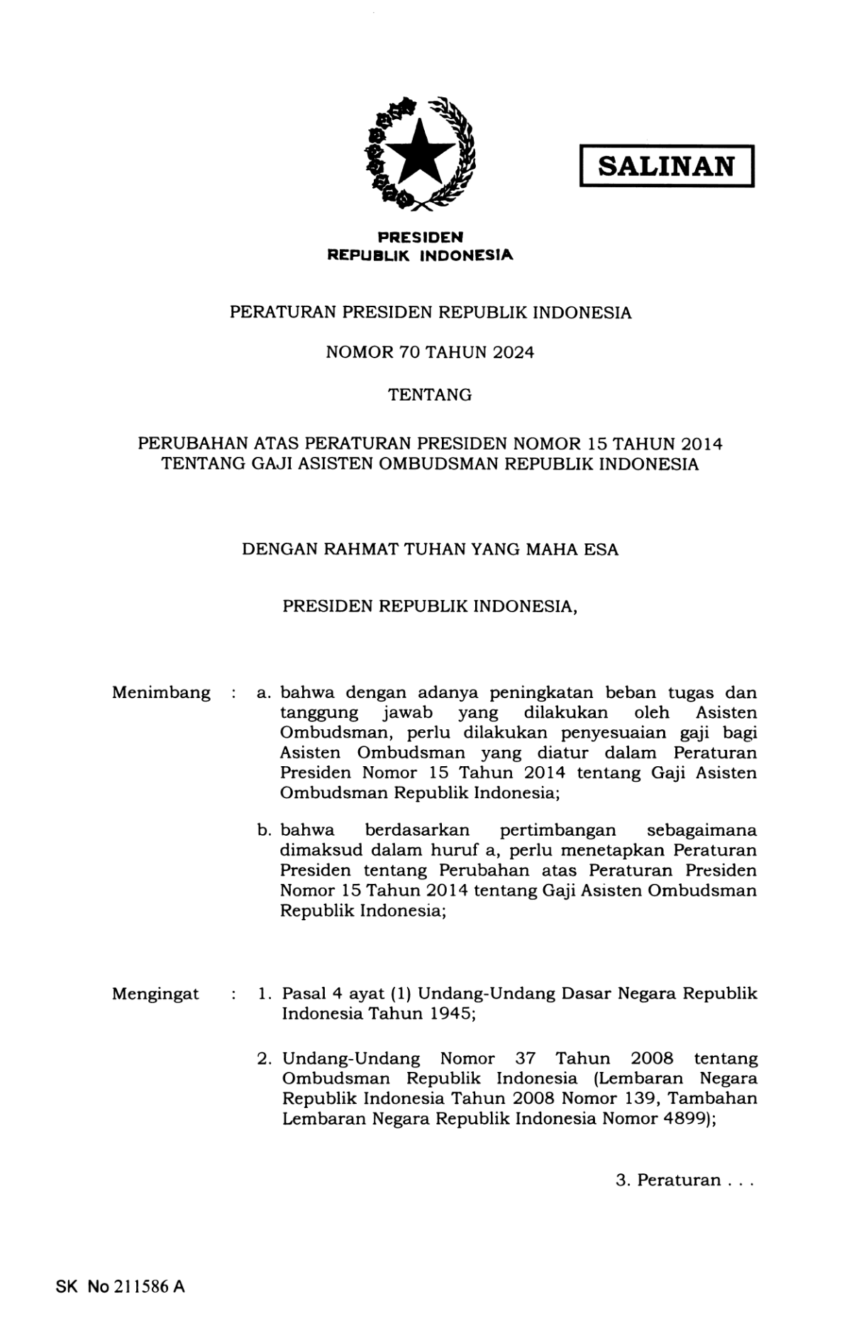Peraturan Presiden Nomor 70 Tahun 2024