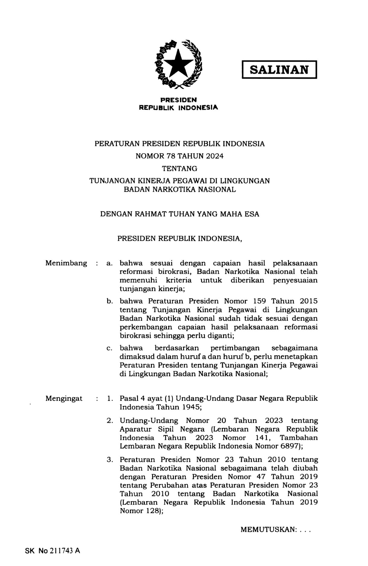 Peraturan Presiden Nomor 78 Tahun 2024