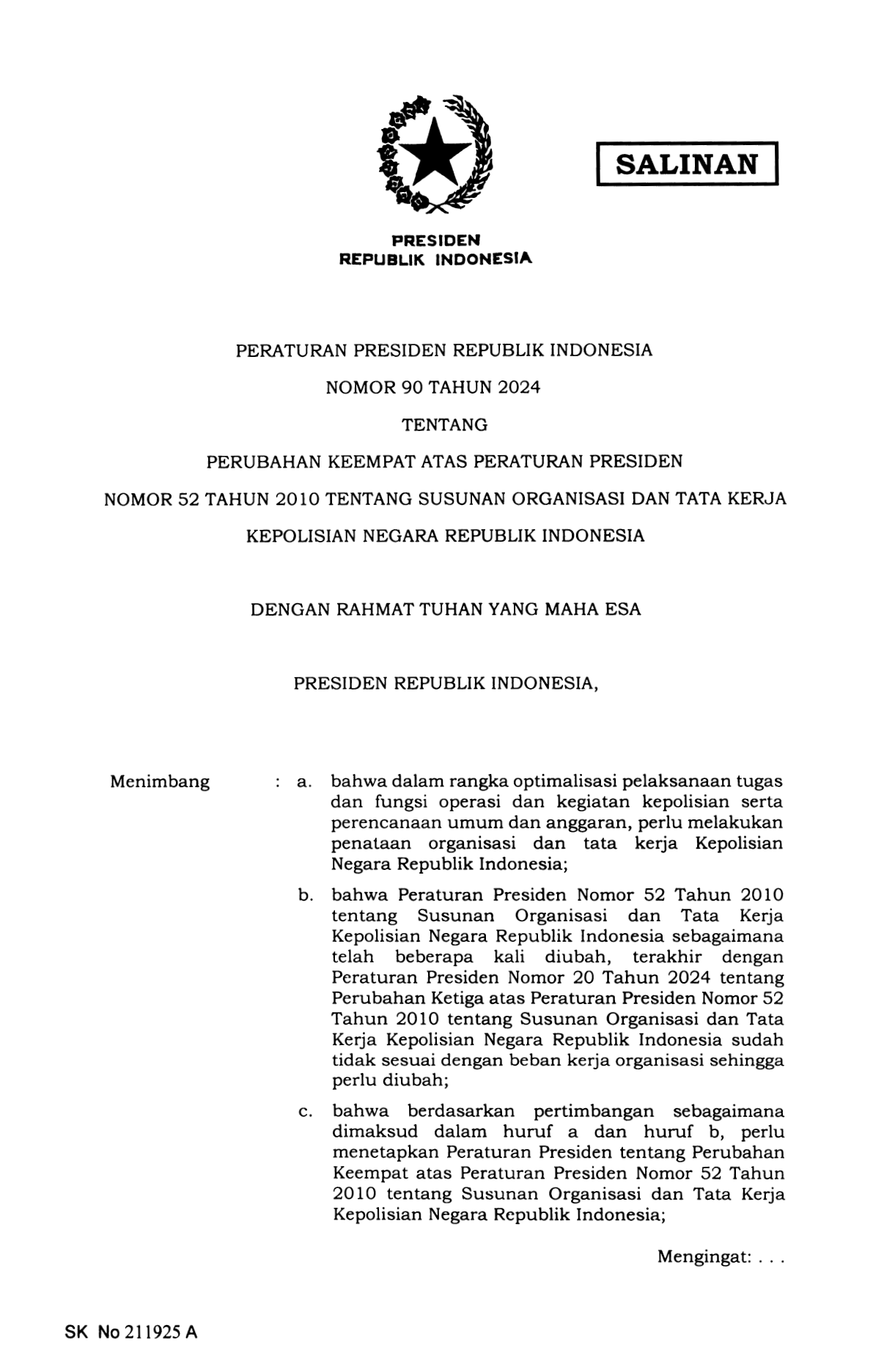 Peraturan Presiden Nomor 90 Tahun 2024