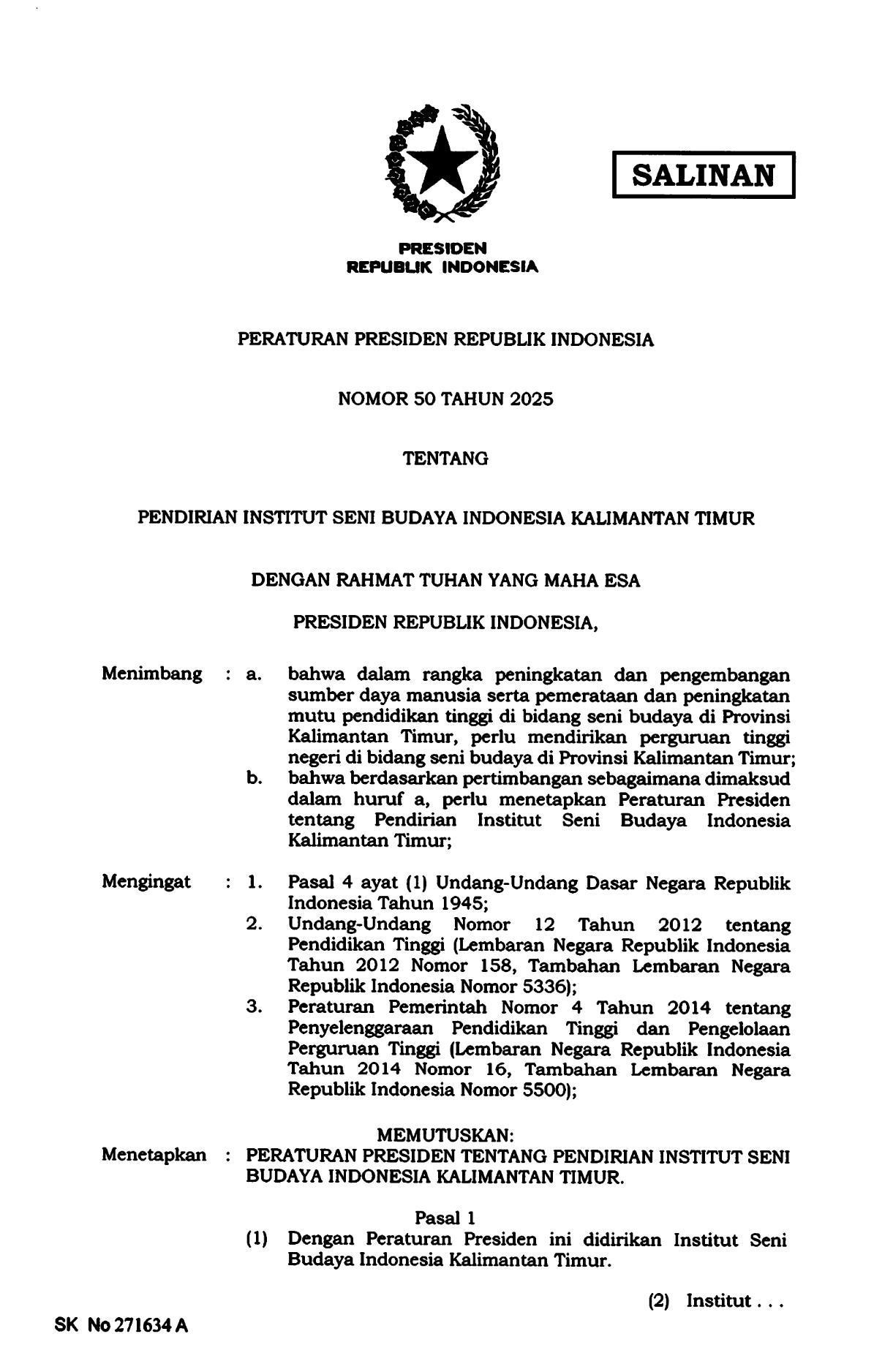 Peraturan Presiden Nomor 50 Tahun 2025