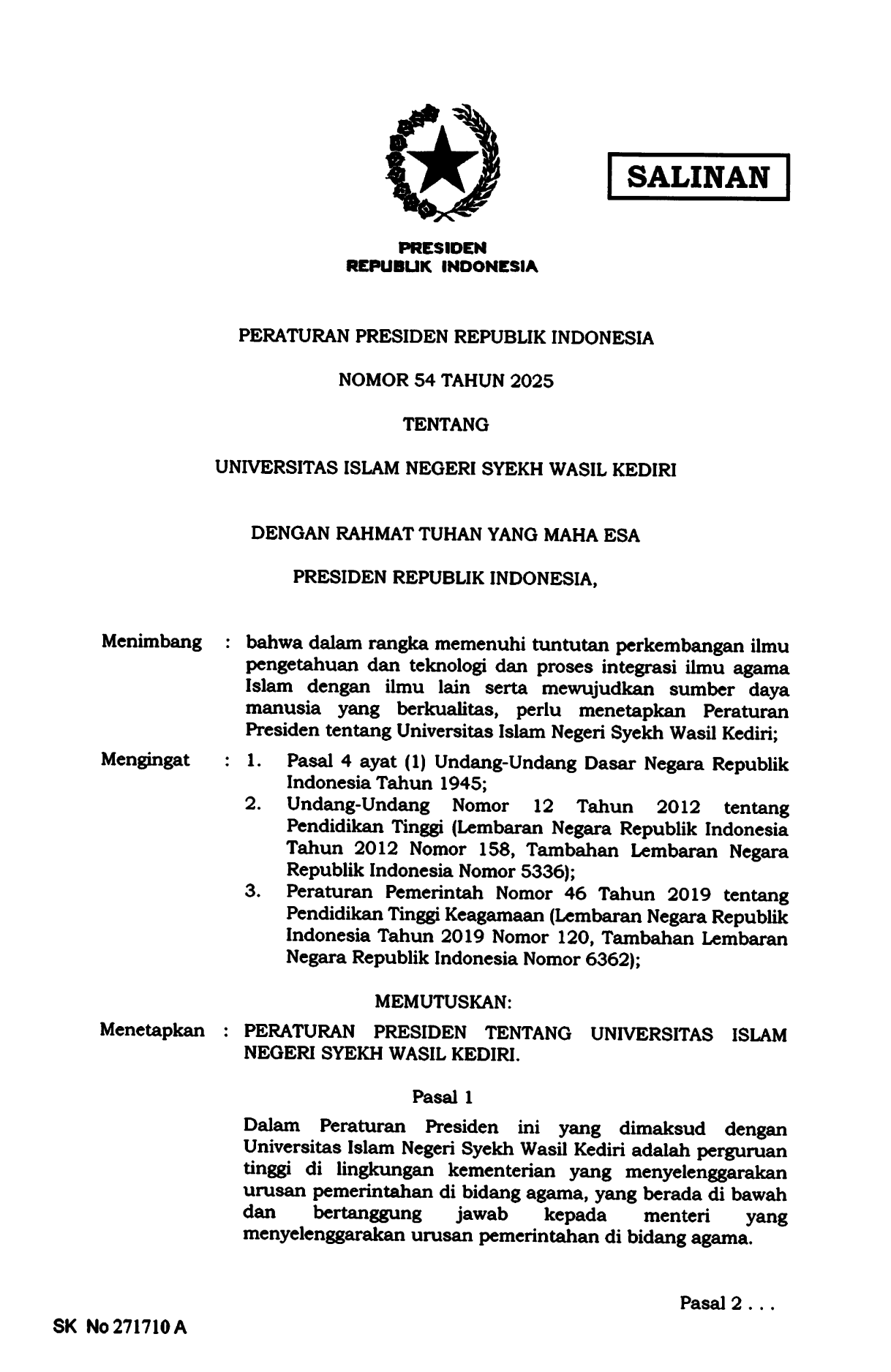 Peraturan Presiden Nomor 54 Tahun 2025