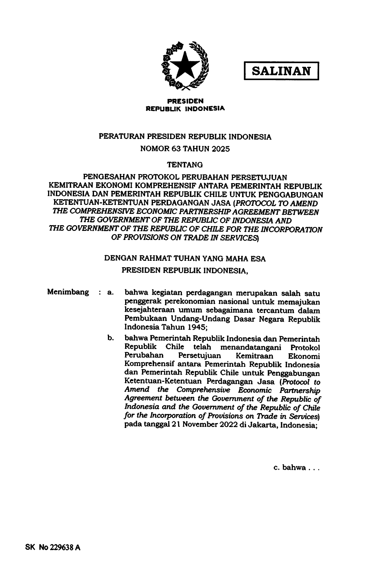 Peraturan Presiden Nomor 63 Tahun 2025