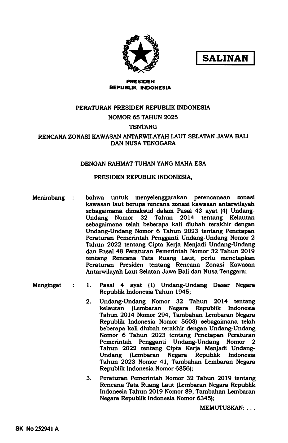 Peraturan Presiden Nomor 65 Tahun 2025