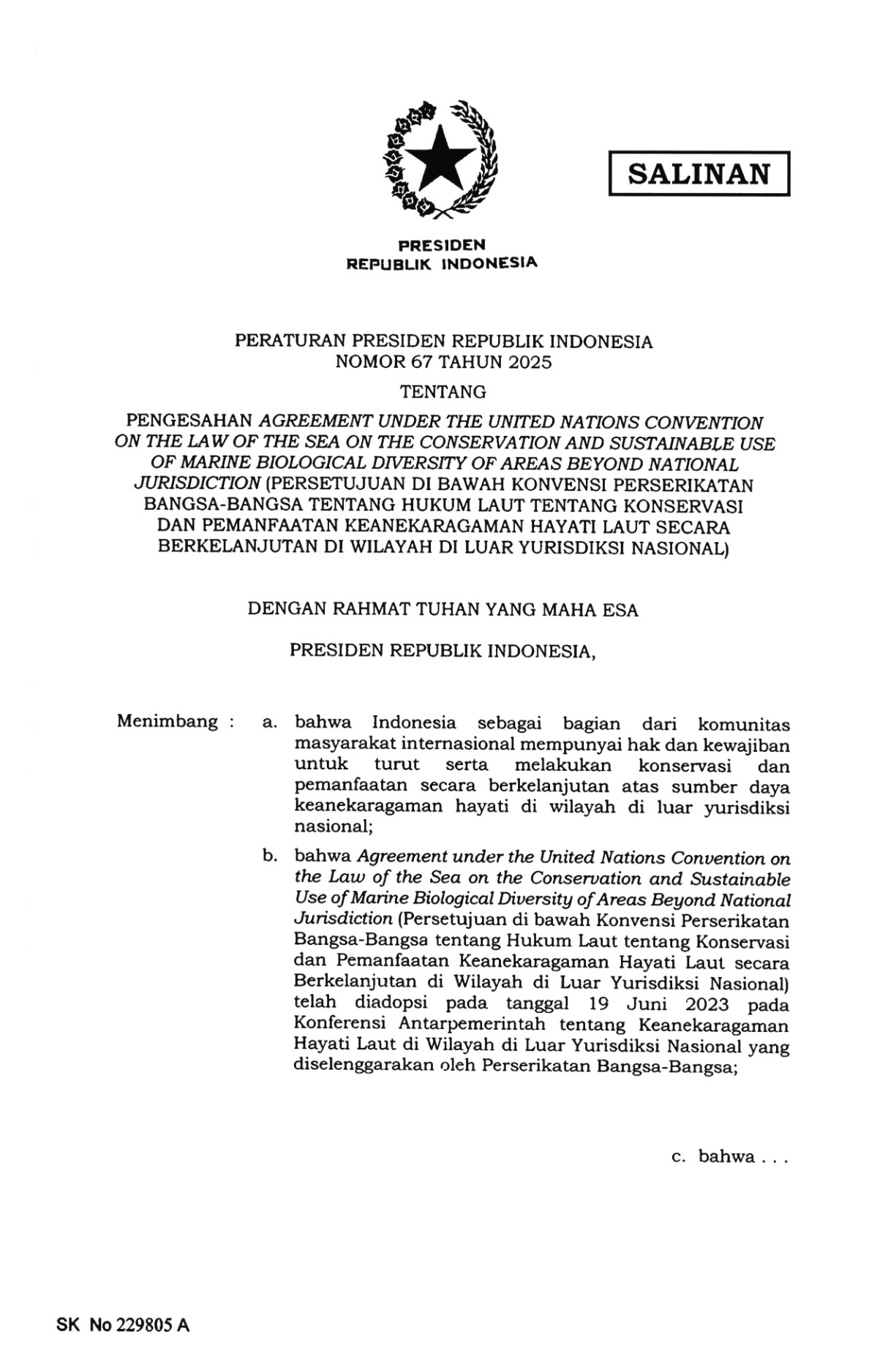 Peraturan Presiden Nomor 67 Tahun 2025