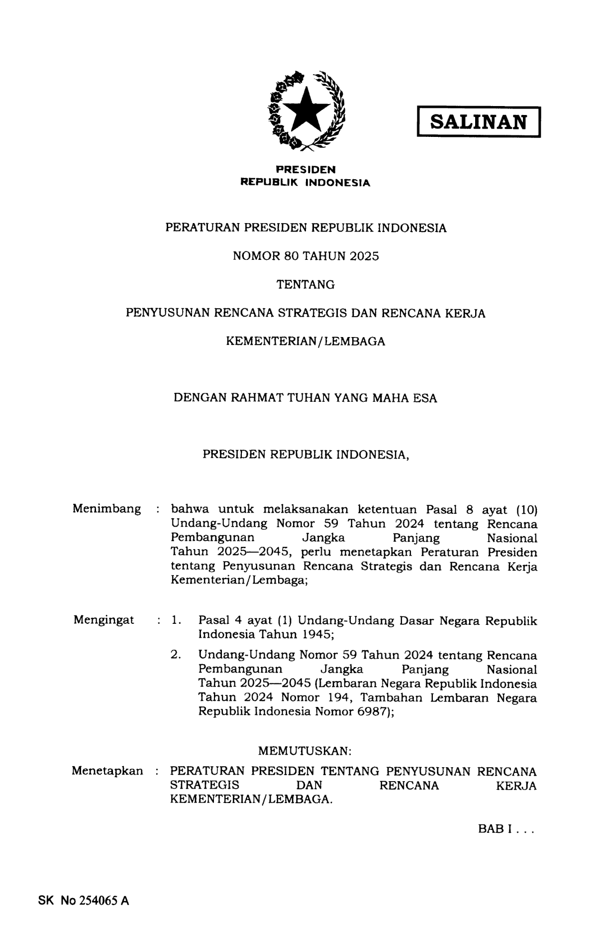 Peraturan Presiden Nomor 80 Tahun 2025