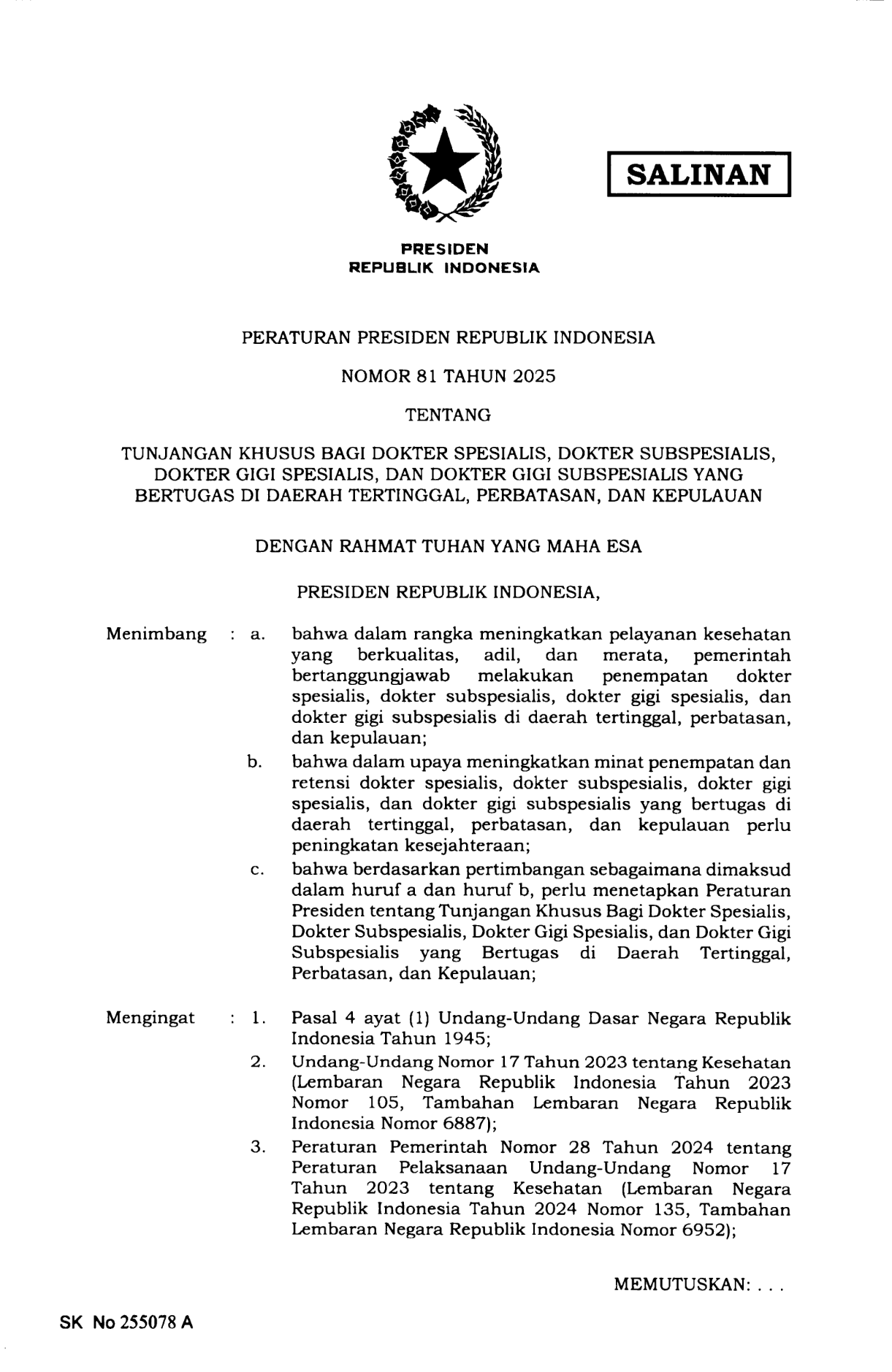 Peraturan Presiden Nomor 81 Tahun 2025