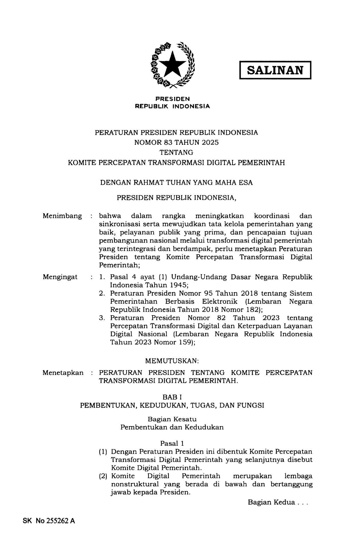 Peraturan Presiden Nomor 83 Tahun 2025