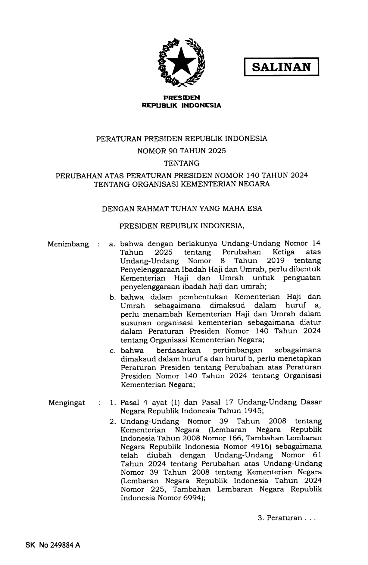 Peraturan Presiden Nomor 90 Tahun 2025