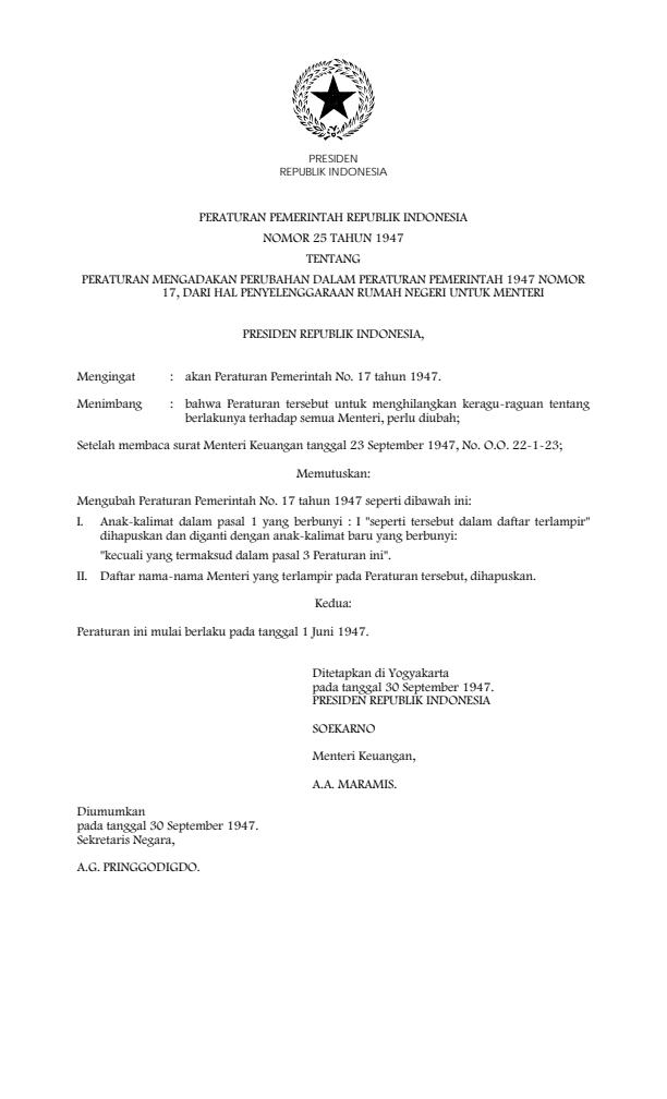 Peraturan Pemerintah Nomor 25 Tahun 1947