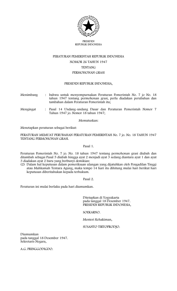 Peraturan Pemerintah Nomor 26 Tahun 1947