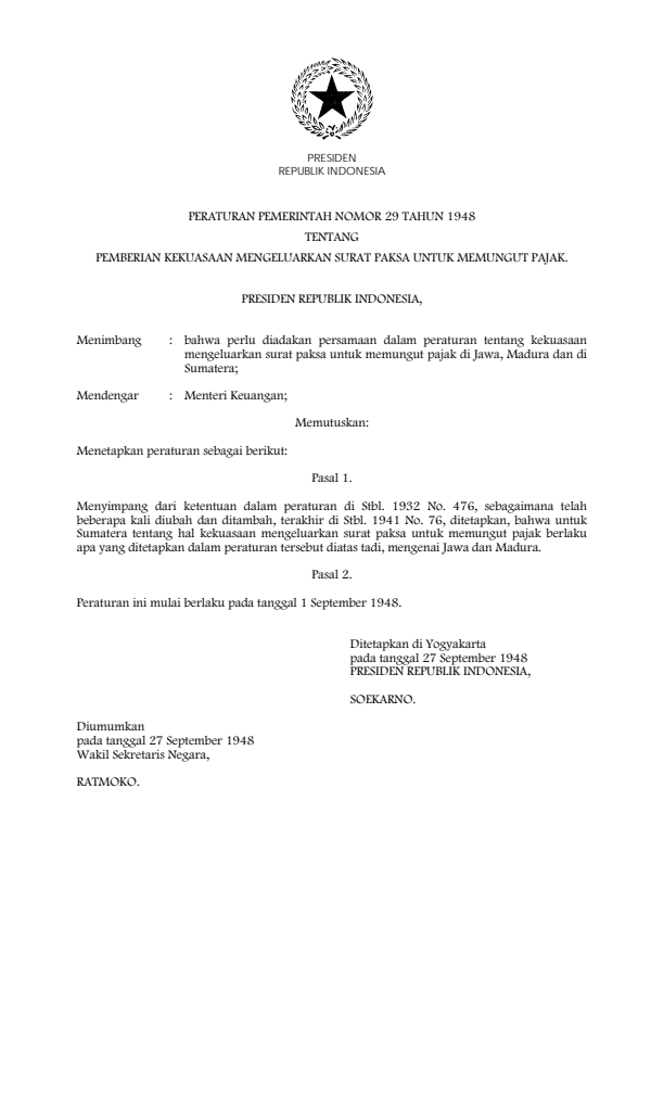 Peraturan Pemerintah Nomor 29 Tahun 1948