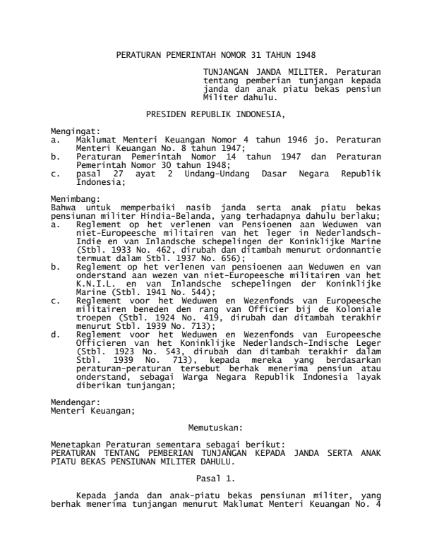 Peraturan Pemerintah Nomor 31 Tahun 1948