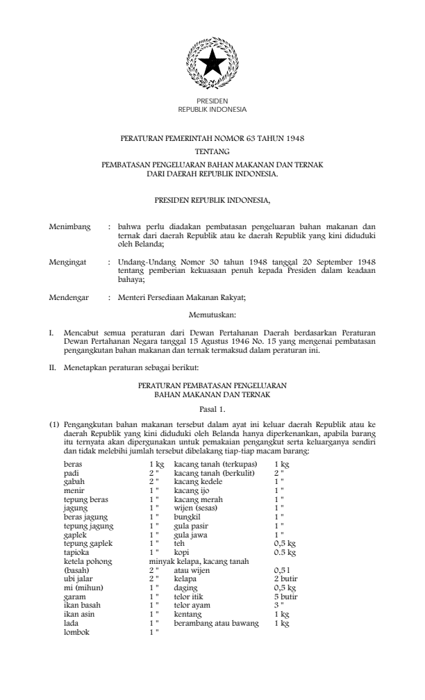 Peraturan Pemerintah Nomor 63 Tahun 1948