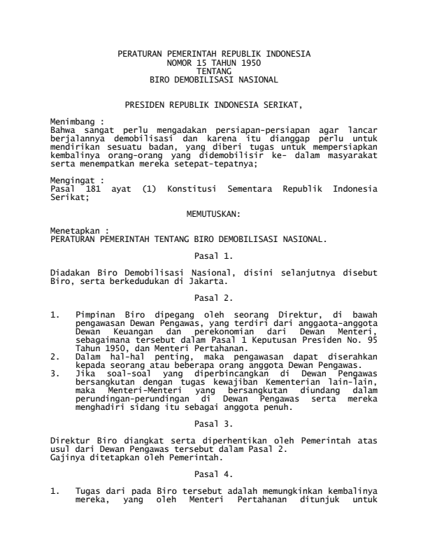 Peraturan Pemerintah Nomor 15 Tahun 1950