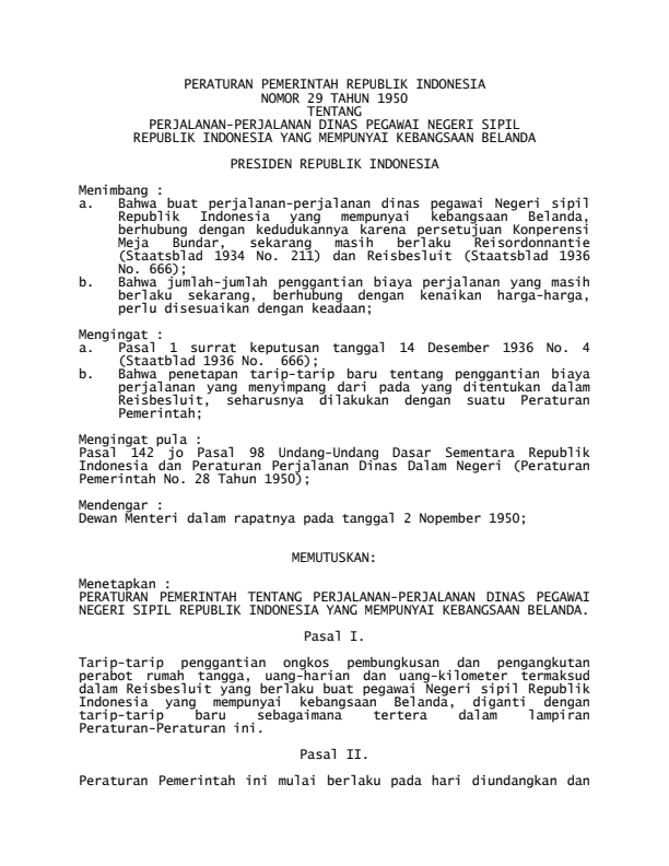 Peraturan Pemerintah Nomor 29 Tahun 1950