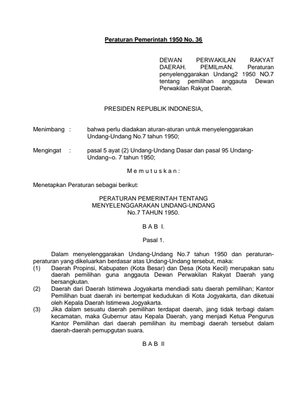 Peraturan Pemerintah Nomor 36 Tahun 1950