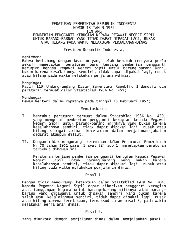 Peraturan Pemerintah Nomor 13 Tahun 1952
