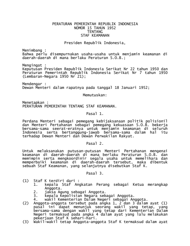 Peraturan Pemerintah Nomor 15 Tahun 1952