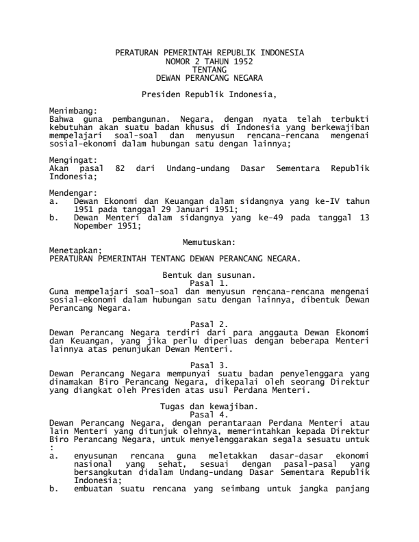 Peraturan Pemerintah Nomor 2 Tahun 1952