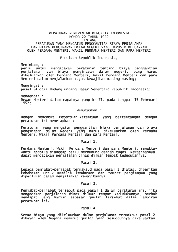 Peraturan Pemerintah Nomor 22 Tahun 1952