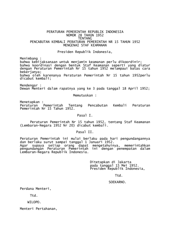 Peraturan Pemerintah Nomor 28 Tahun 1952
