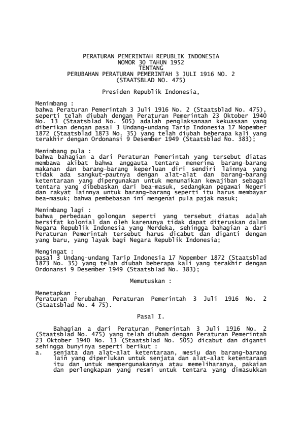 Peraturan Pemerintah Nomor 30 Tahun 1952