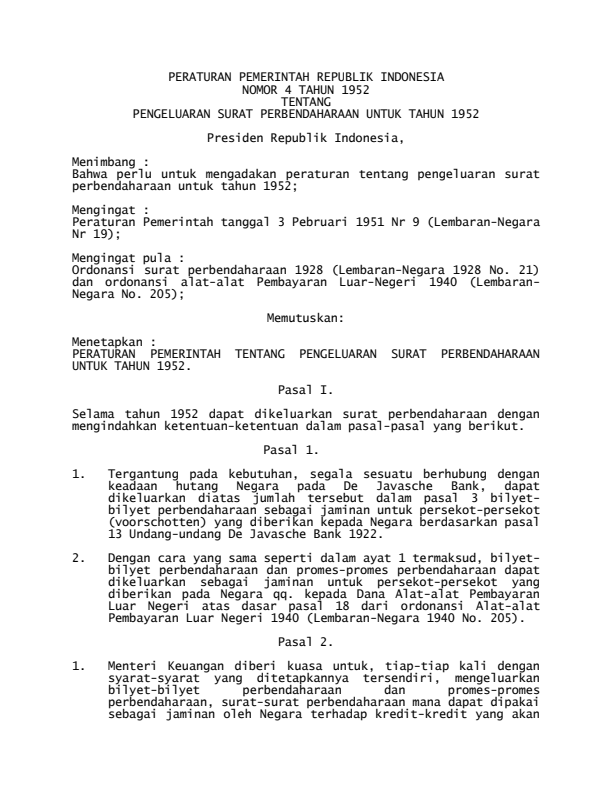 Peraturan Pemerintah Nomor 4 Tahun 1952