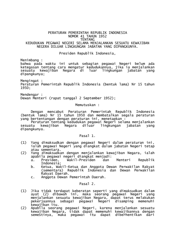 Peraturan Pemerintah Nomor 41 Tahun 1952