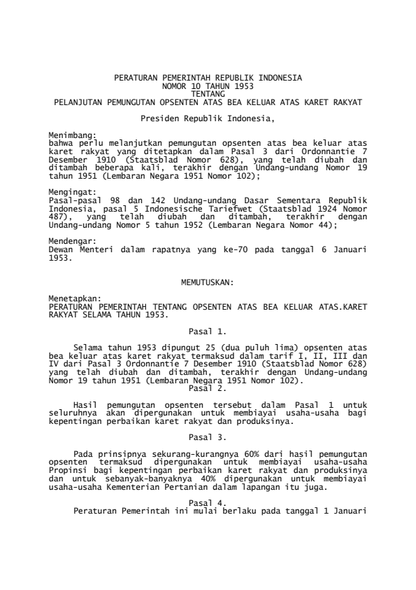 Peraturan Pemerintah Nomor 10 Tahun 1953