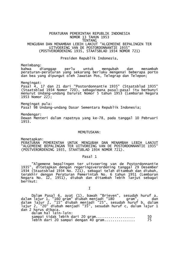 Peraturan Pemerintah Nomor 13 Tahun 1953