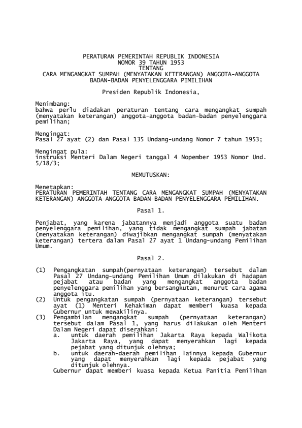 Peraturan Pemerintah Nomor 39 Tahun 1953