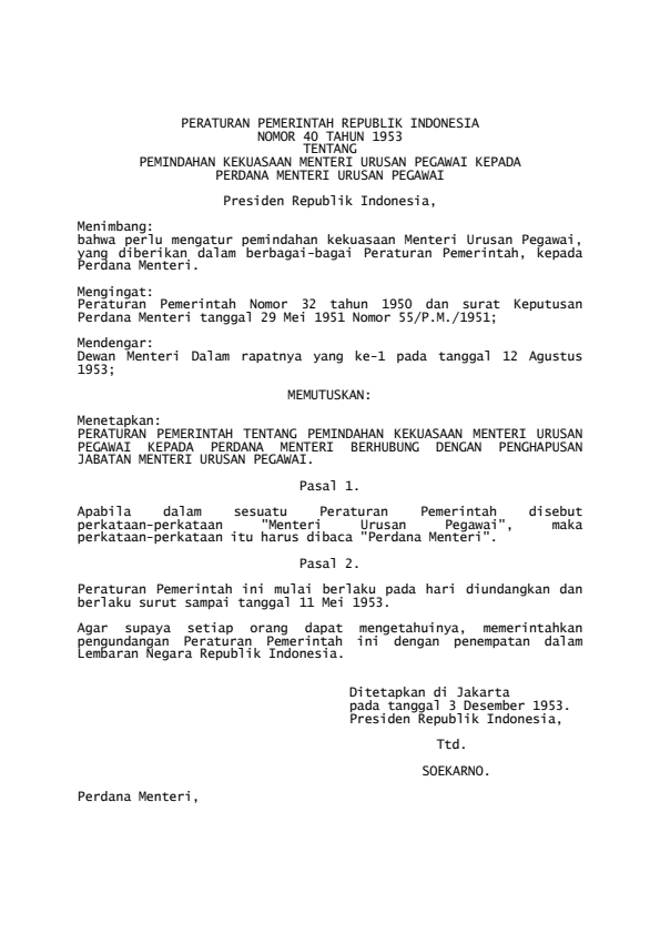Peraturan Pemerintah Nomor 40 Tahun 1953