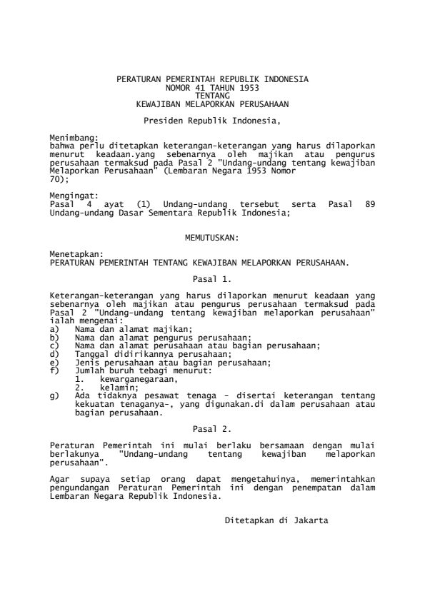 Peraturan Pemerintah Nomor 41 Tahun 1953