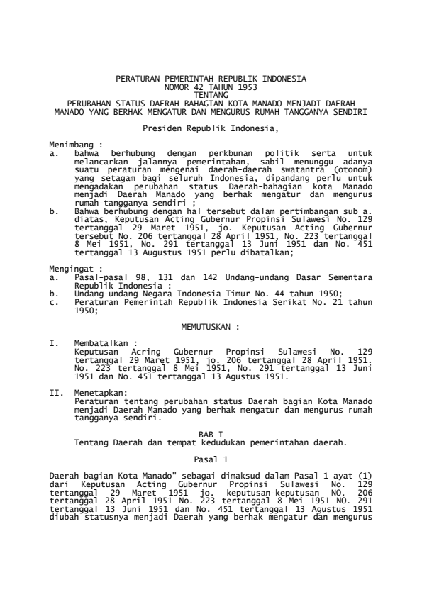 Peraturan Pemerintah Nomor 42 Tahun 1953