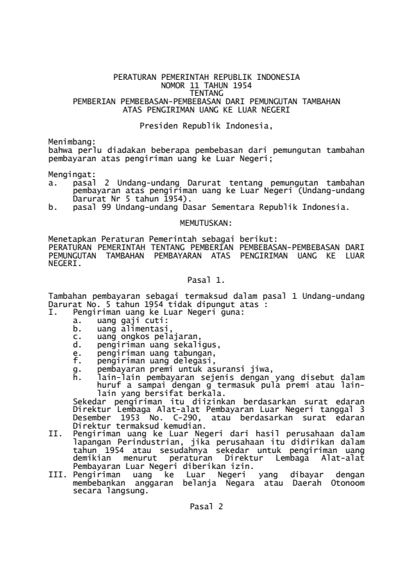 Peraturan Pemerintah Nomor 11 Tahun 1954