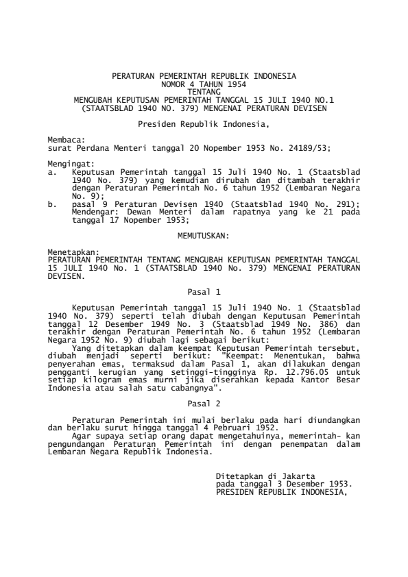 Peraturan Pemerintah Nomor 4 Tahun 1954