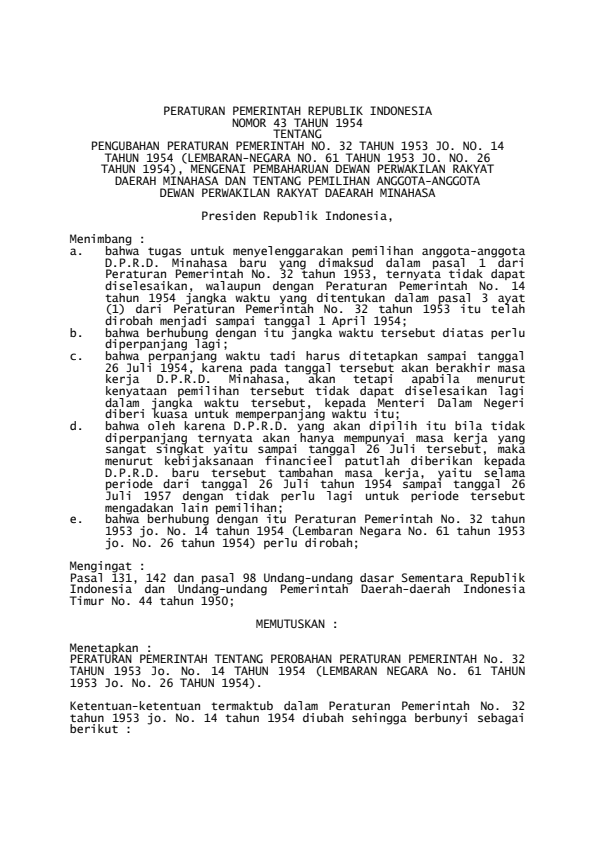 Peraturan Pemerintah Nomor 43 Tahun 1954