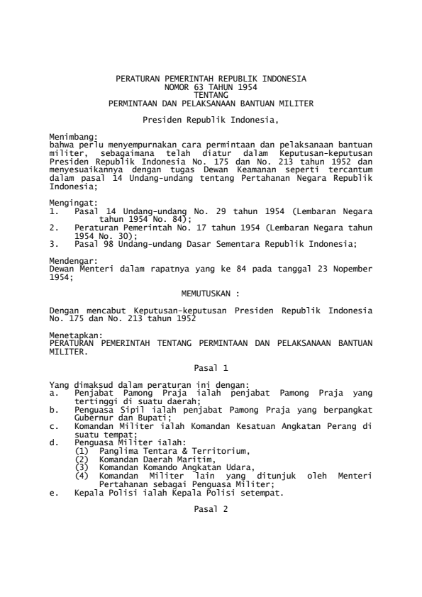 Peraturan Pemerintah Nomor 63 Tahun 1954