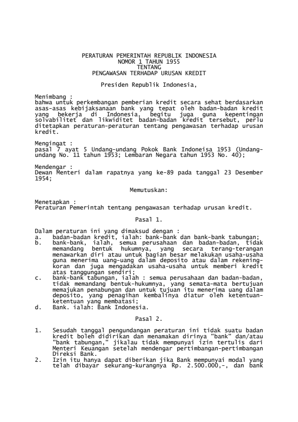 Peraturan Pemerintah Nomor 1 Tahun 1955