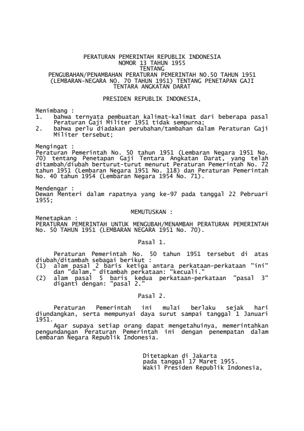 Peraturan Pemerintah Nomor 13 Tahun 1955