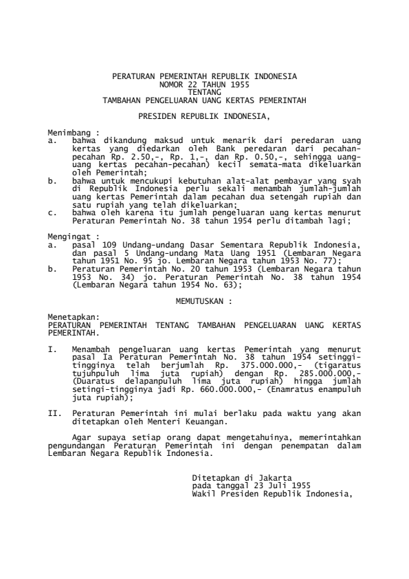 Peraturan Pemerintah Nomor 22 Tahun 1955