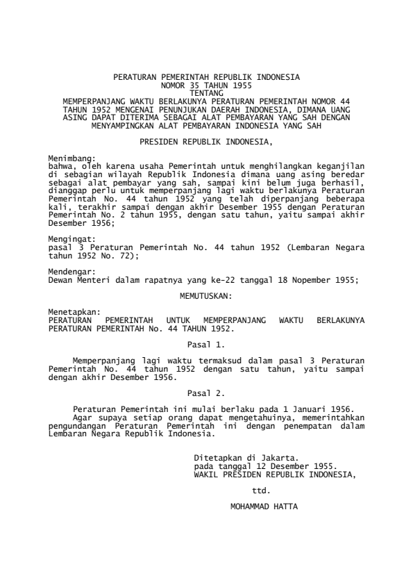 Peraturan Pemerintah Nomor 35 Tahun 1955