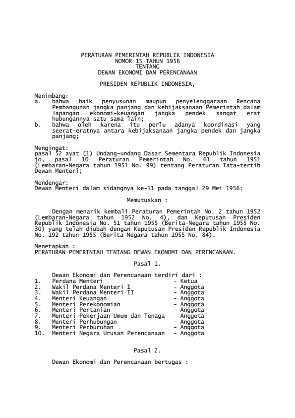 Peraturan Pemerintah Nomor 15 Tahun 1956