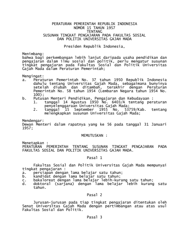Peraturan Pemerintah Nomor 15 Tahun 1957