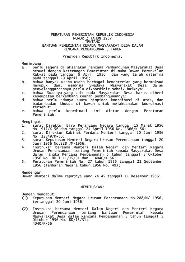 Peraturan Pemerintah Nomor 2 Tahun 1957