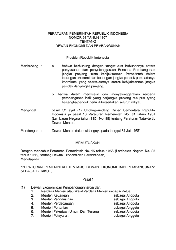 Peraturan Pemerintah Nomor 34 Tahun 1957